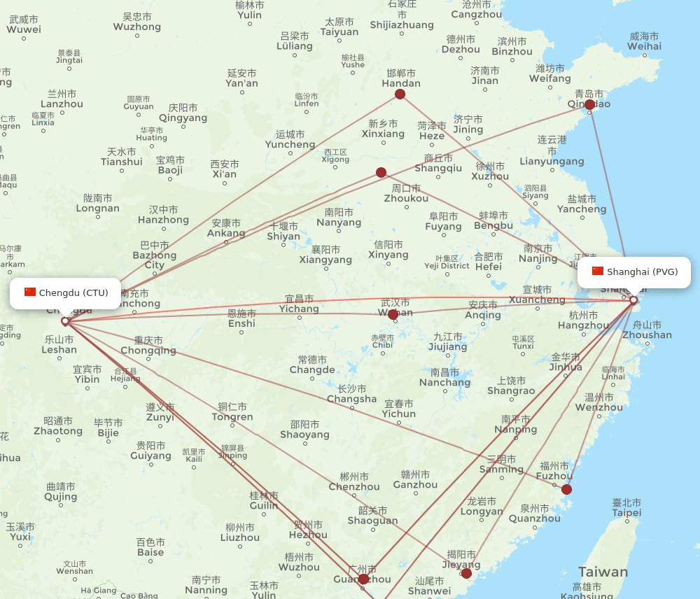 PVG-CTU flight routes