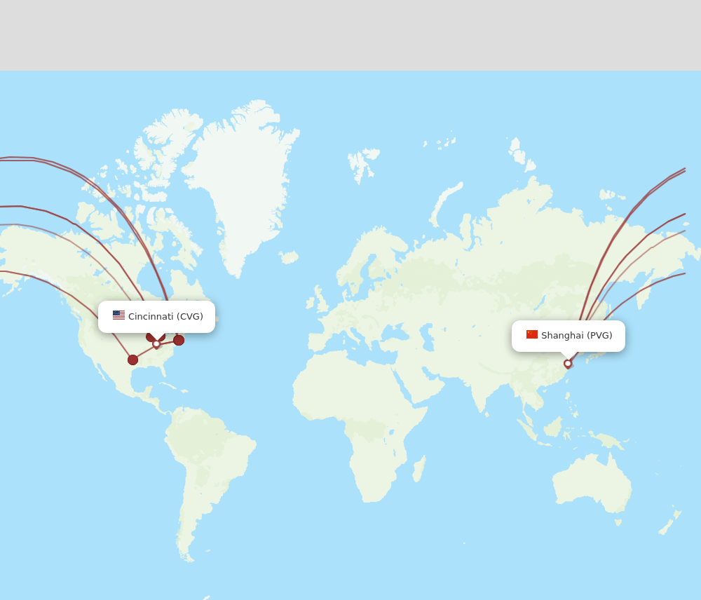 PVG-CVG flight routes