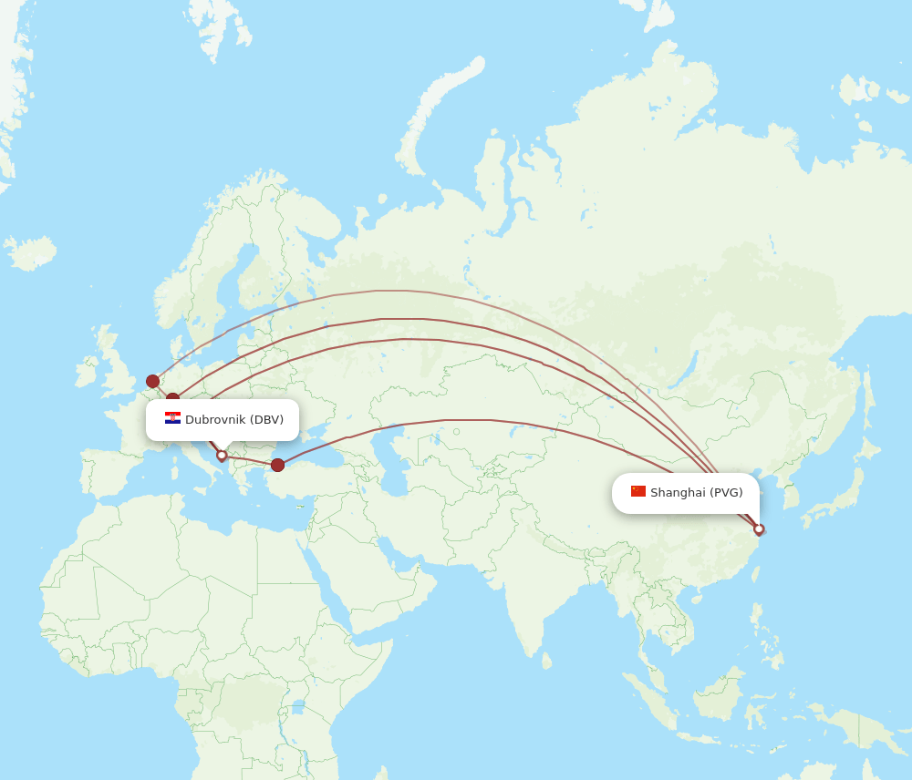 PVG-DBV flight routes