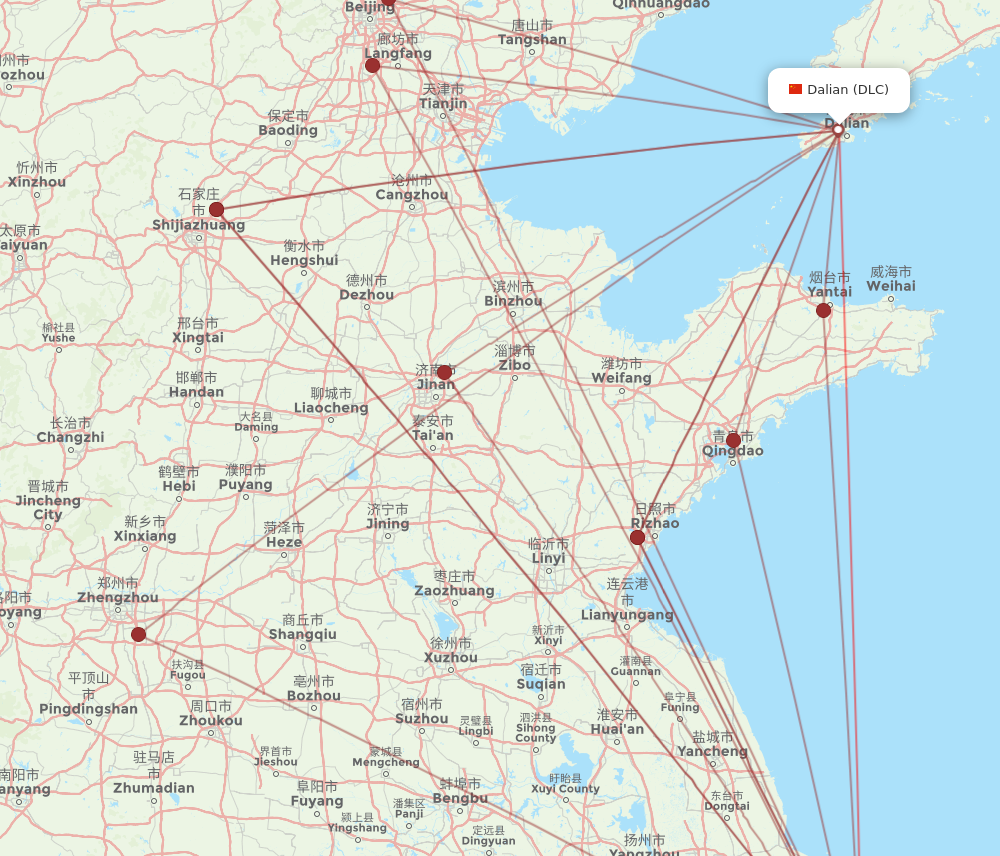 PVG to DLC flights and routes map