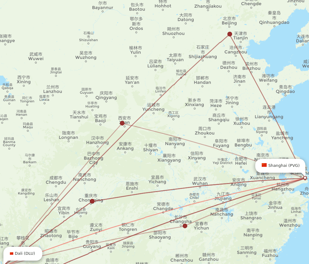 PVG-DLU flight routes