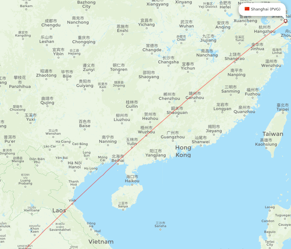 PVG to DMK flights and routes map