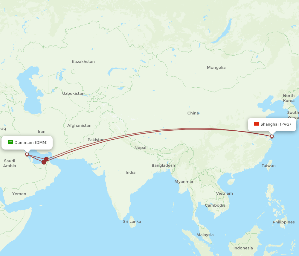 PVG-DMM flight routes