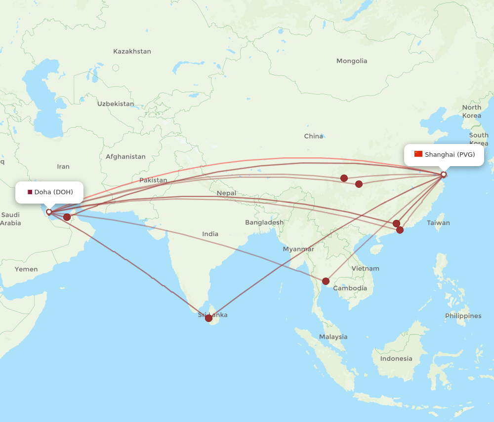 PVG-DOH flight routes