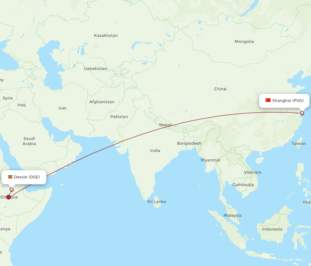 Dessie - Shanghai route map and flight paths