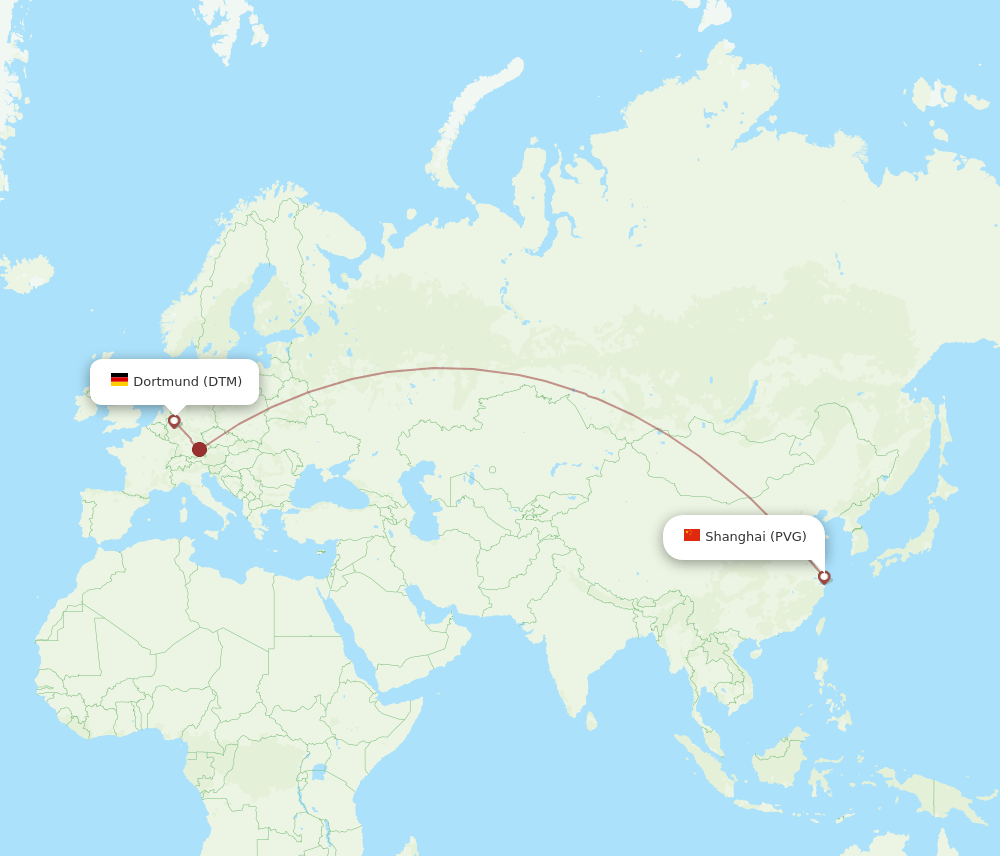 Shanghai - Dortmund route map and flight paths