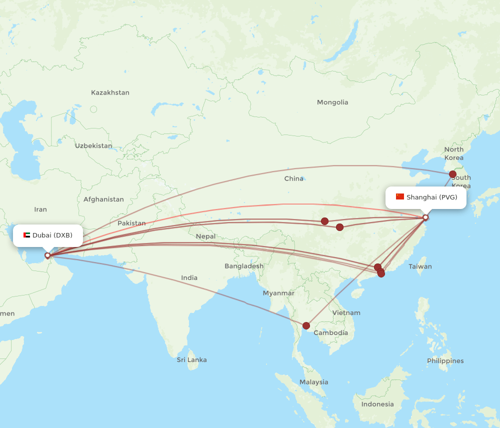PVG-DXB flight routes