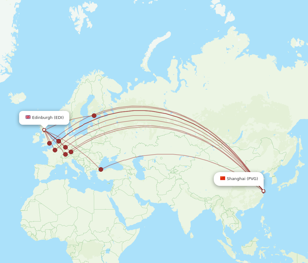 PVG to EDI flights and routes map