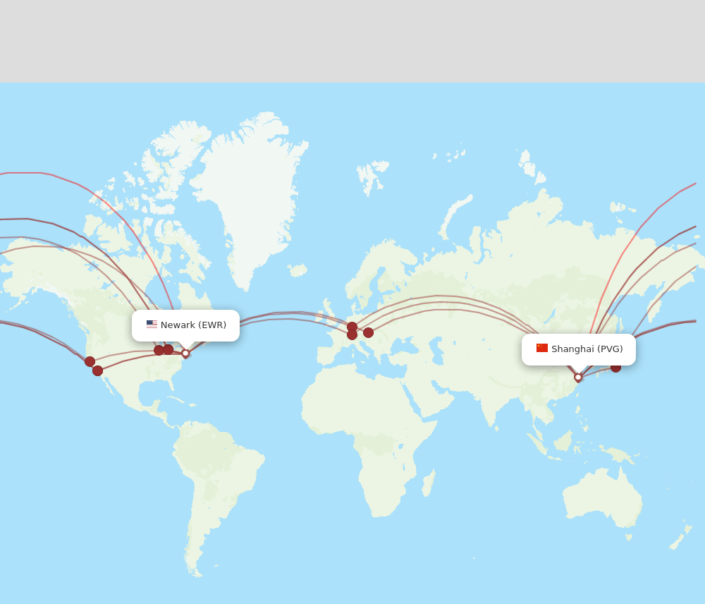 PVG to EWR flights and routes map