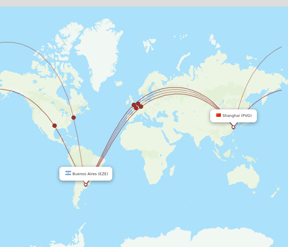 PVG to EZE flights and routes map
