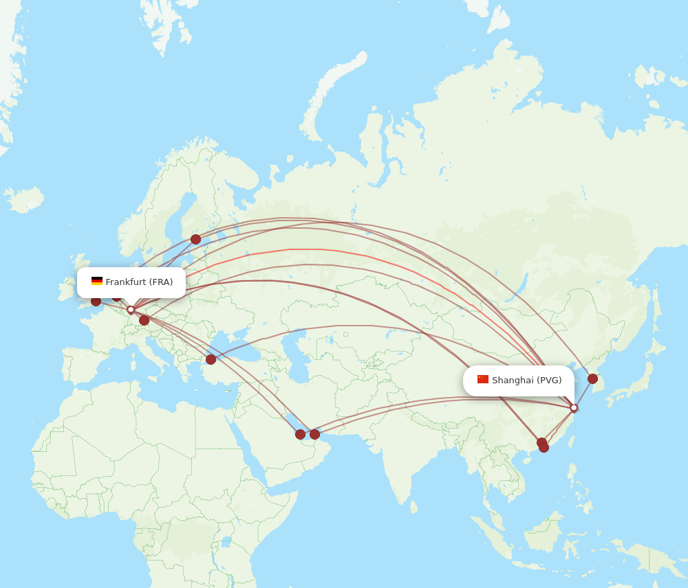 PVG to FRA flights and routes map