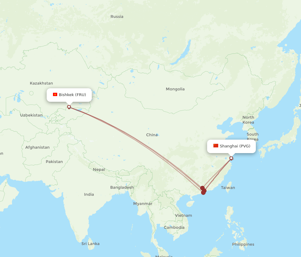 PVG to FRU flights and routes map