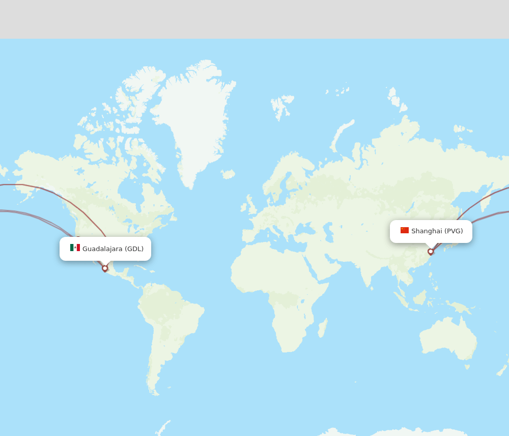 PVG-GDL flight routes