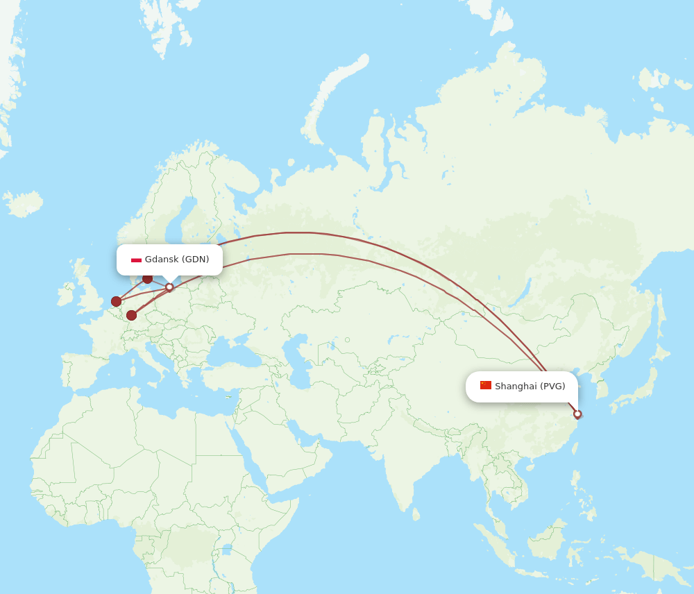 PVG to GDN flights and routes map