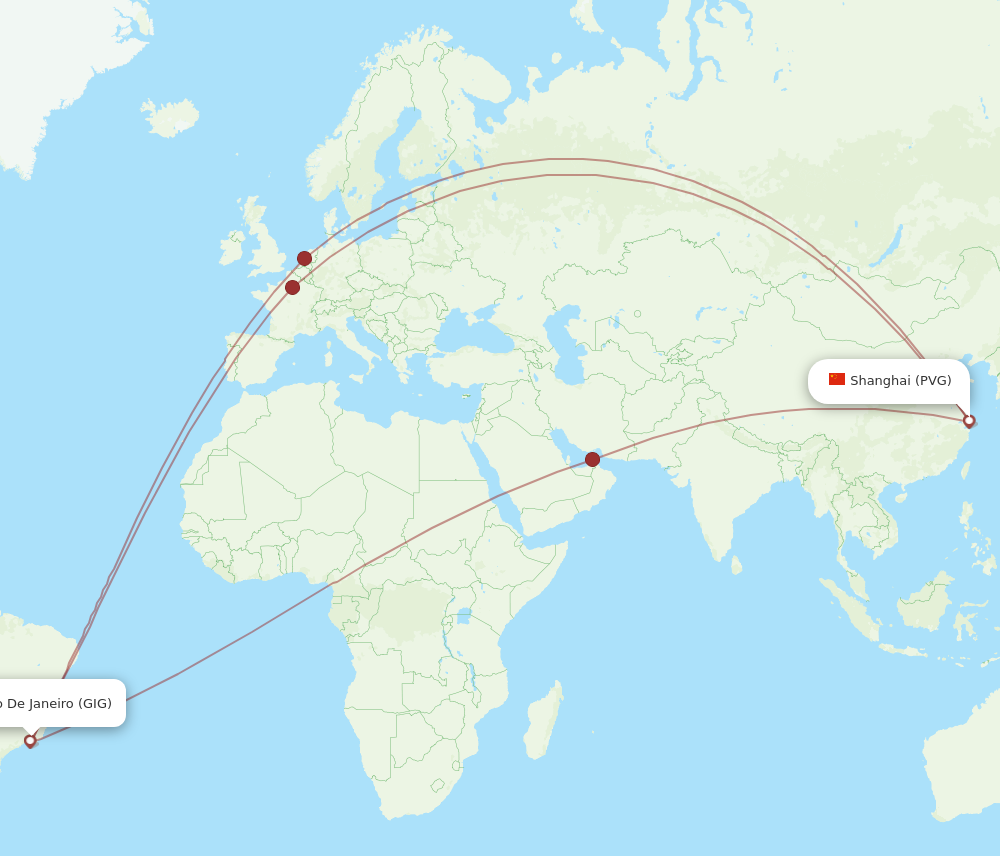 PVG to GIG flights and routes map