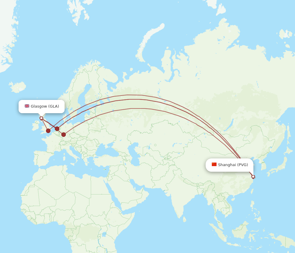 PVG to GLA flights and routes map