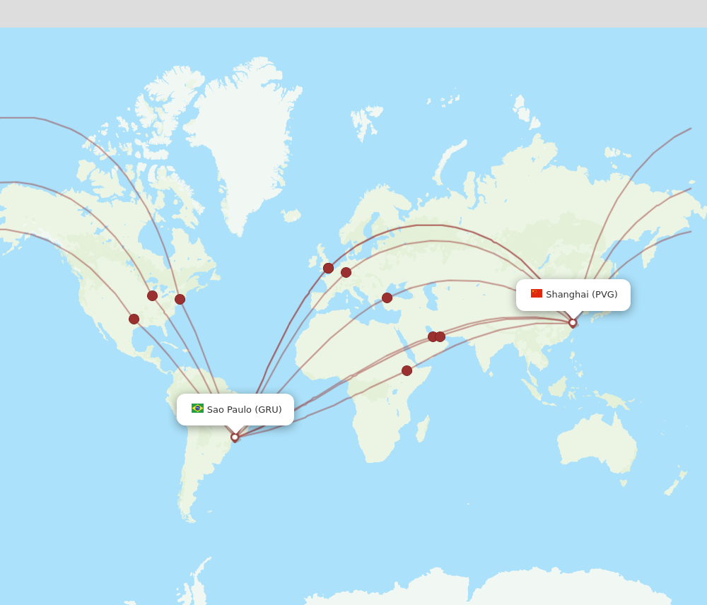 PVG to GRU flights and routes map