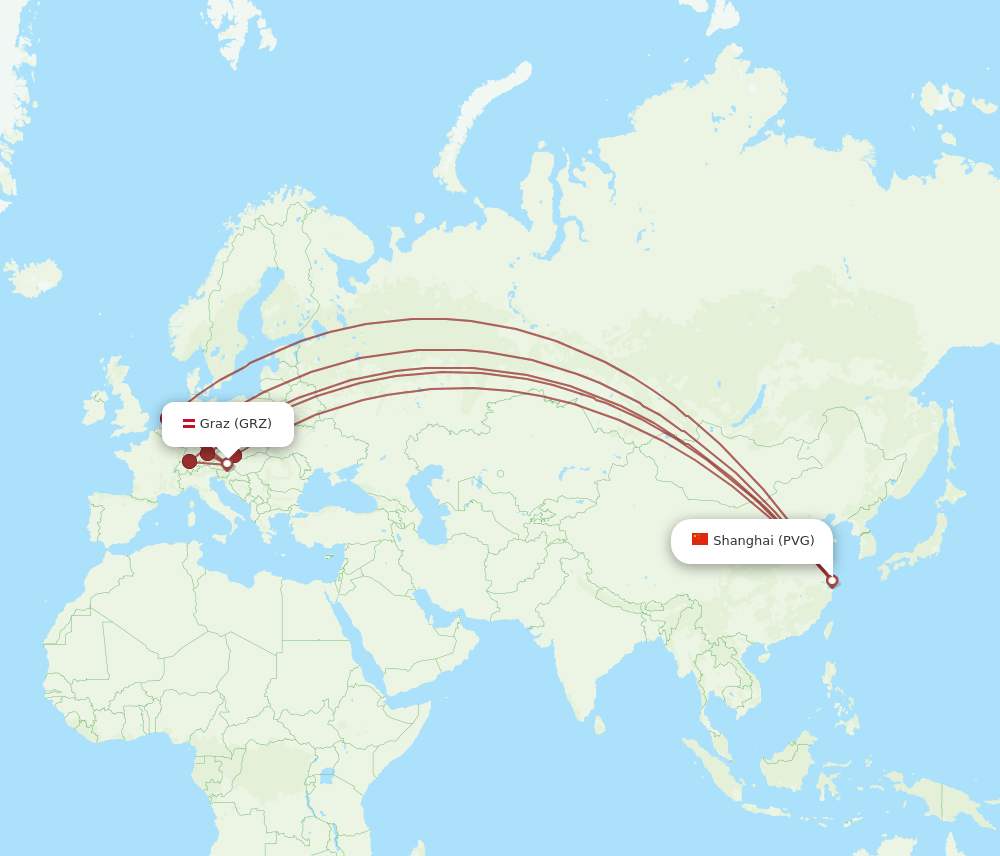 PVG to GRZ flights and routes map