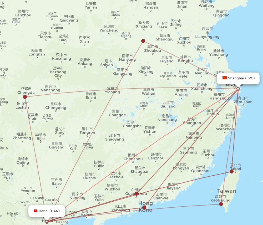 PVG-HAN flight routes