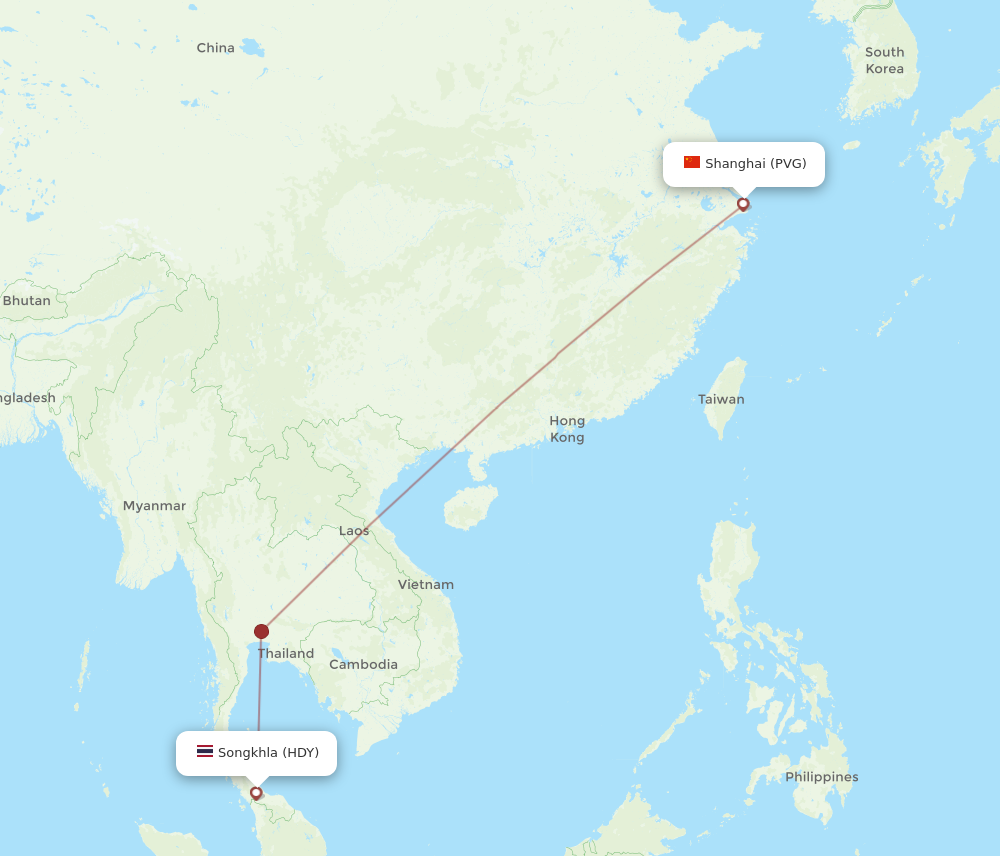 PVG to HDY flights and routes map