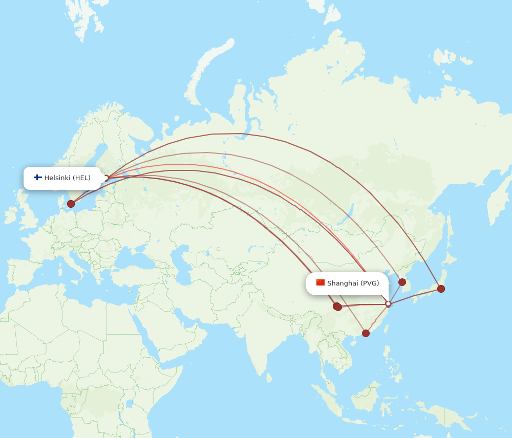 PVG-HEL flight routes