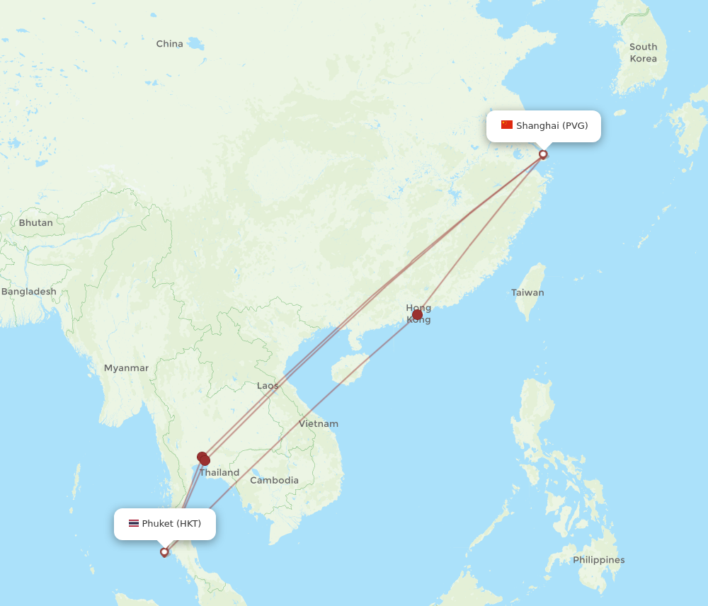 PVG to HKT flights and routes map