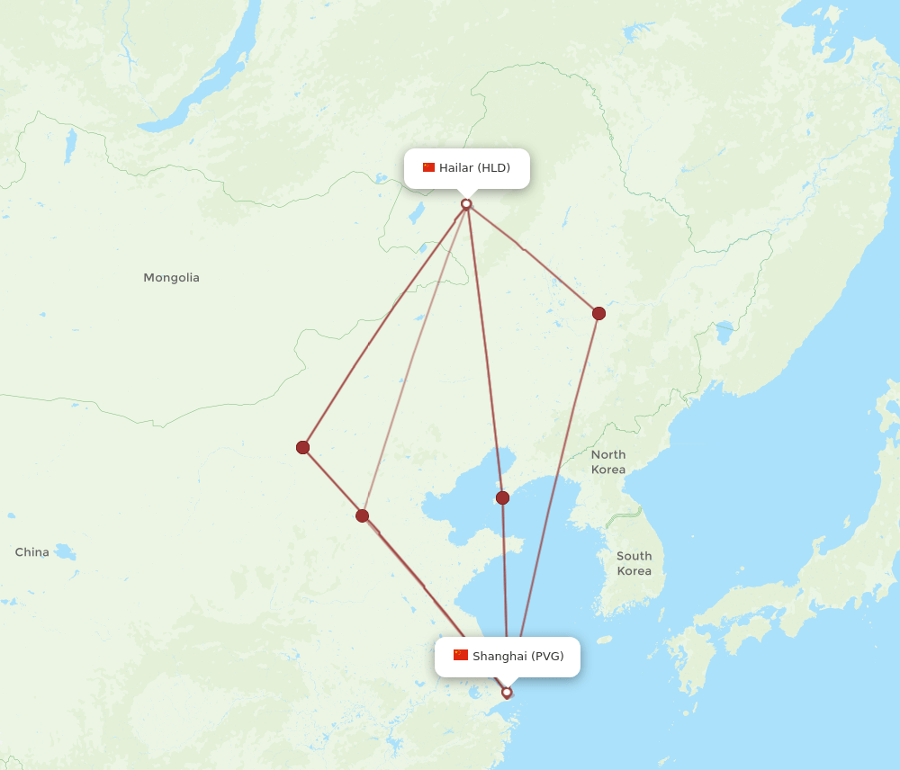 PVG-HLD flight routes