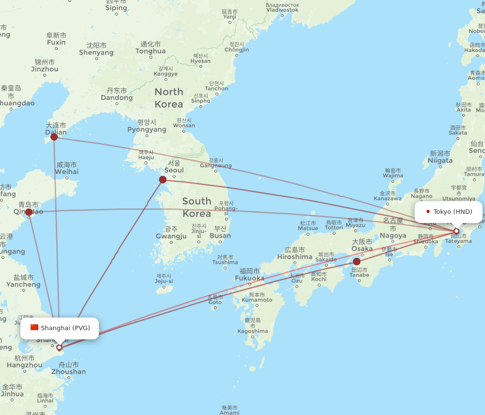 PVG to HND flights and routes map