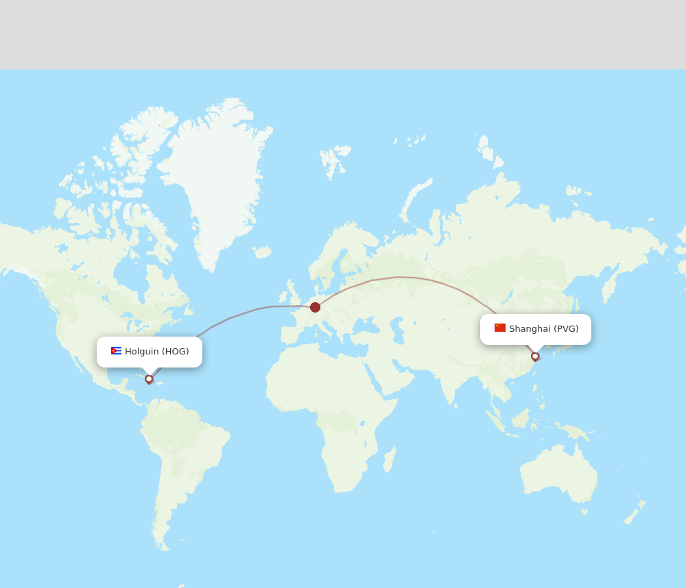 Holguin - Shanghai route map and flight paths