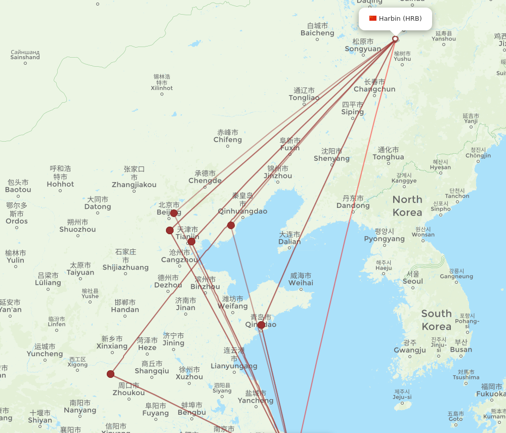 PVG to HRB flights and routes map