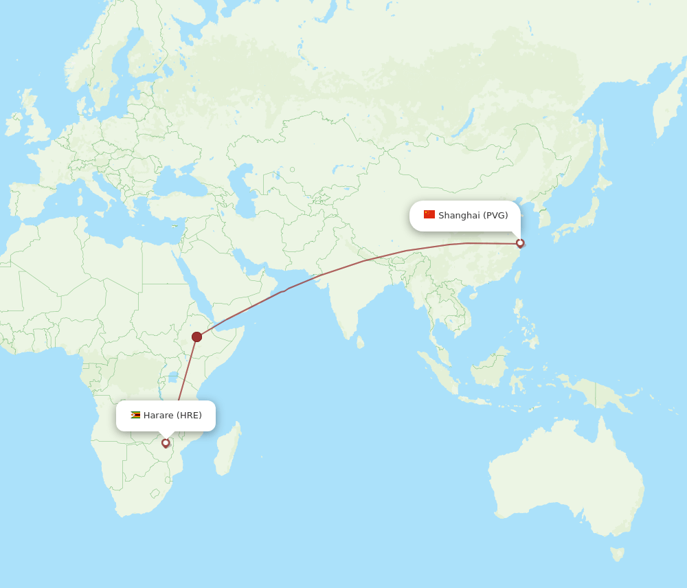 PVG-HRE flight routes