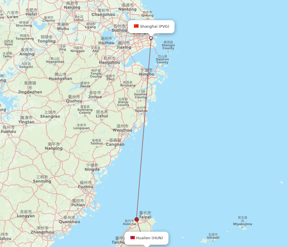 PVG-HUN flight routes