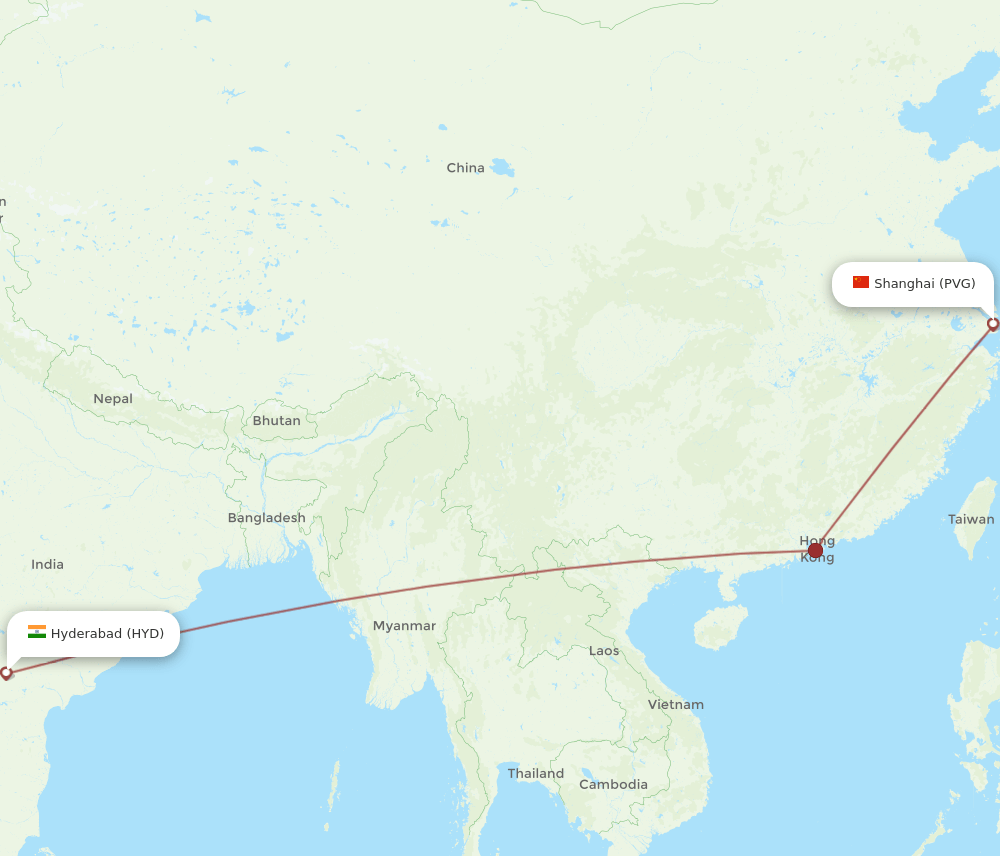 PVG-HYD flight routes