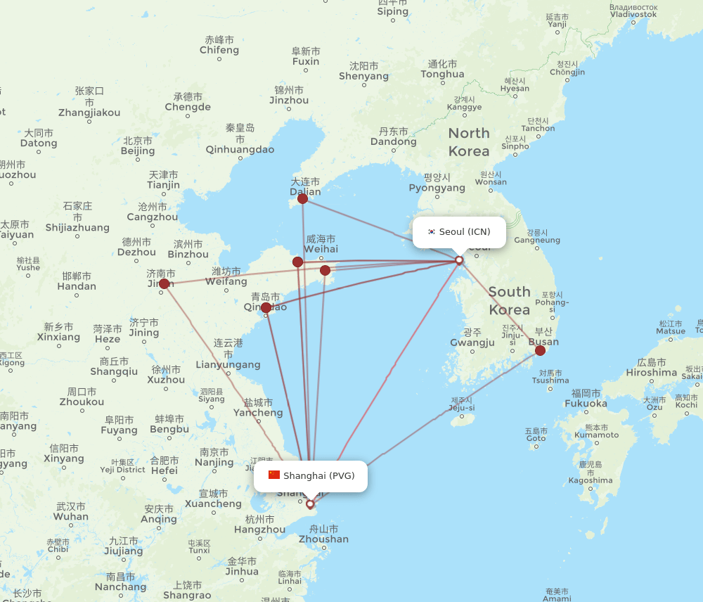 PVG-ICN flight routes