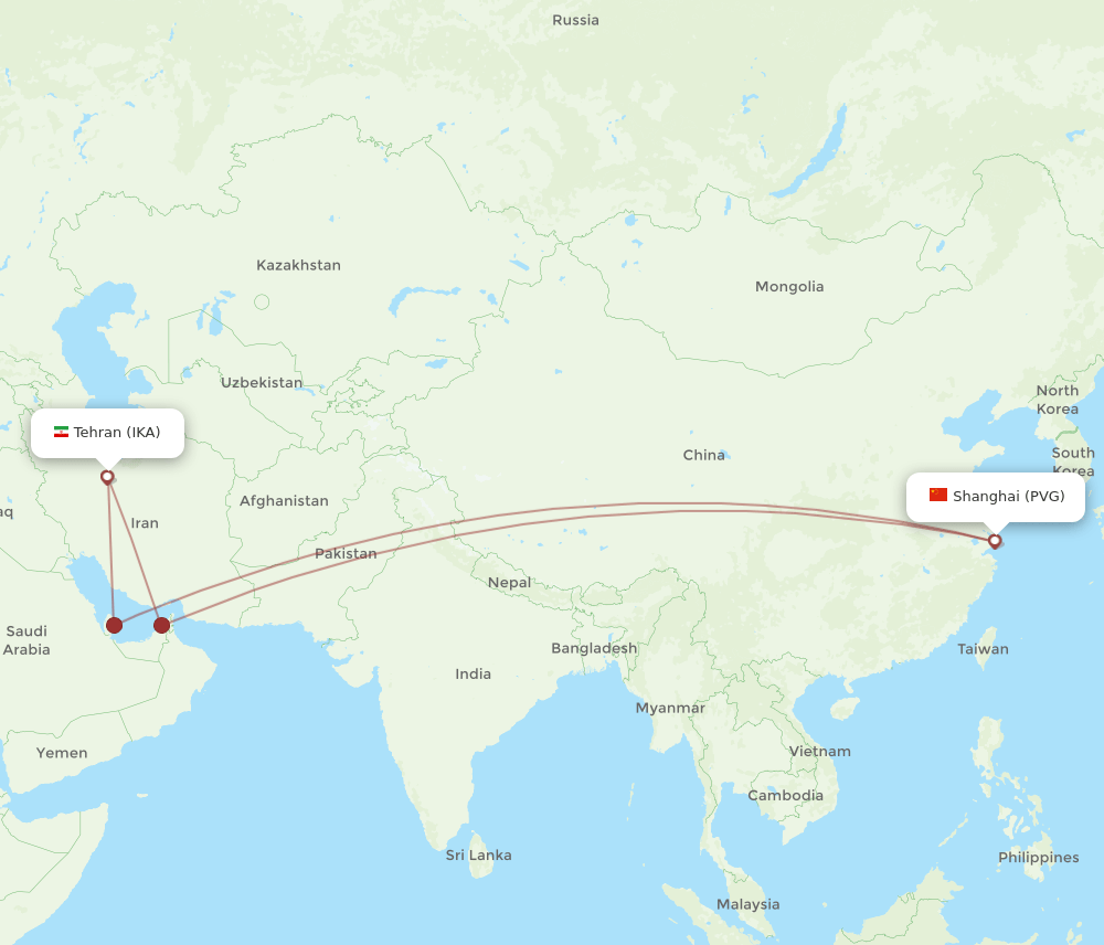 PVG to IKA flights and routes map