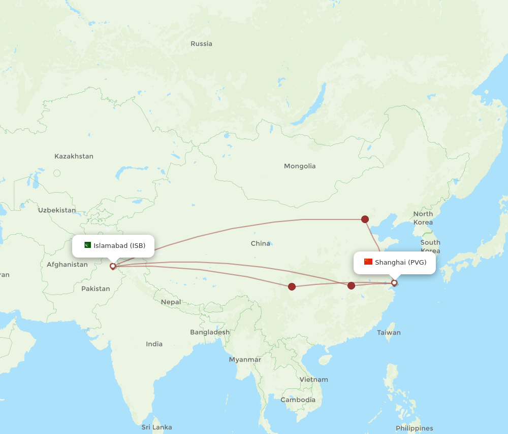 PVG-ISB flight routes