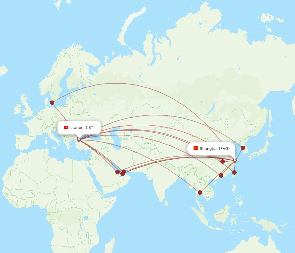 PVG to IST flights and routes map