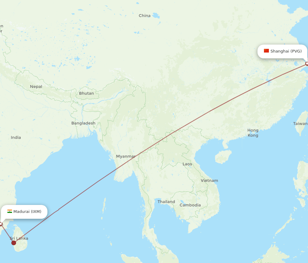 PVG-IXM flight routes