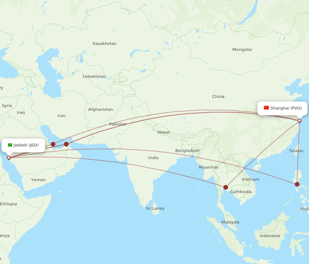 PVG-JED flight routes