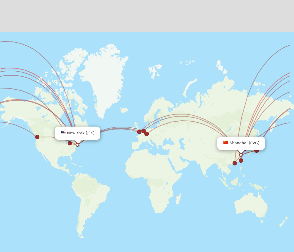 PVG to JFK flights and routes map