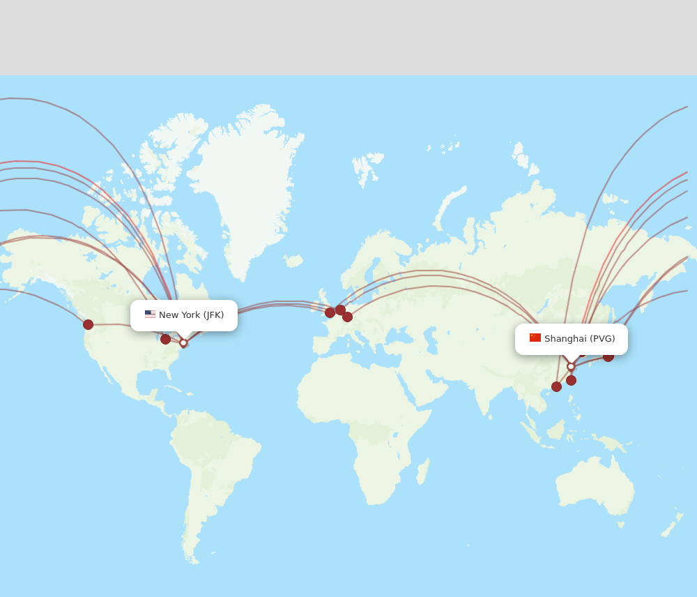 PVG-JFK flight routes