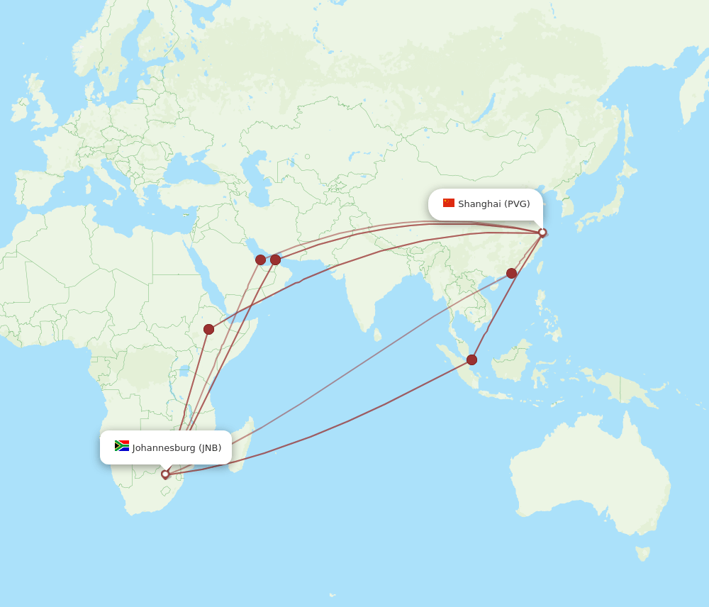 PVG-JNB flight routes