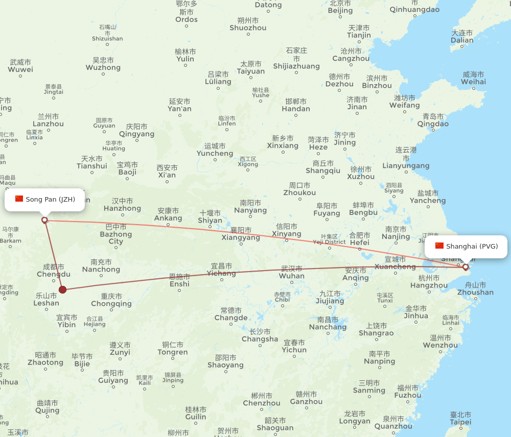 PVG-JZH flight routes