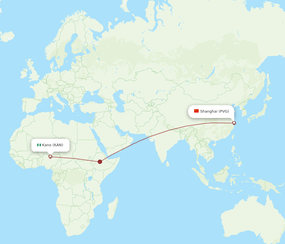 PVG to KAN flights and routes map