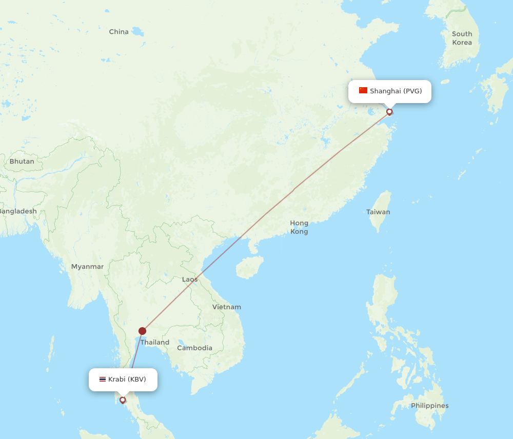 PVG to KBV flights and routes map