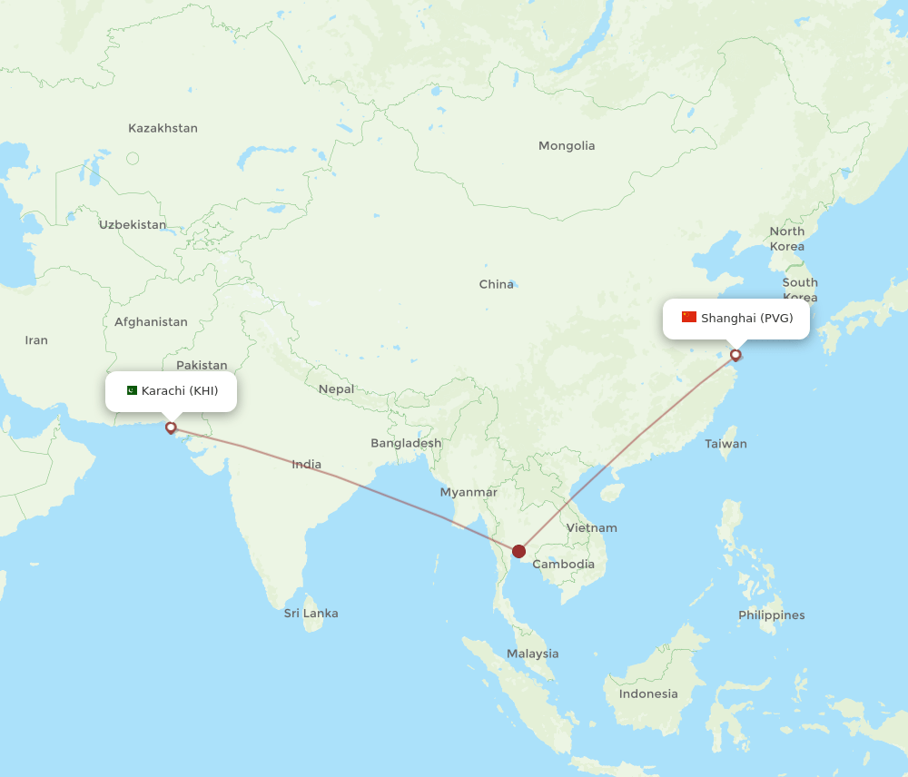 Karachi - Shanghai route map and flight paths