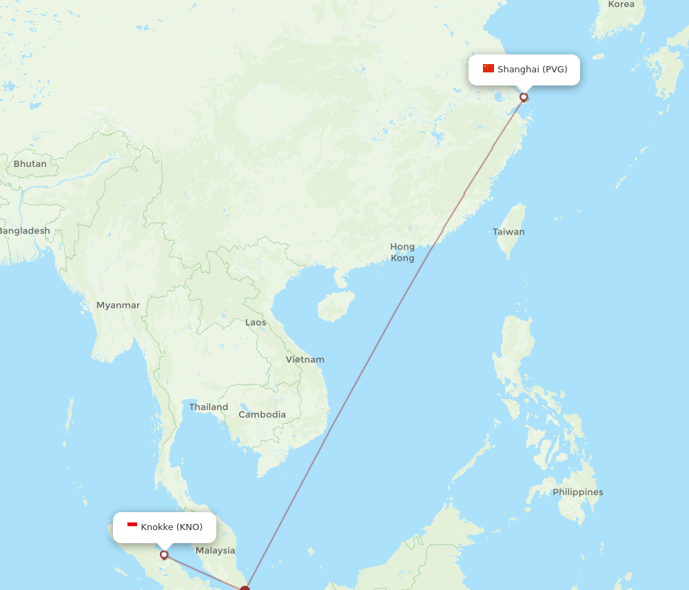 PVG to KNO flights and routes map