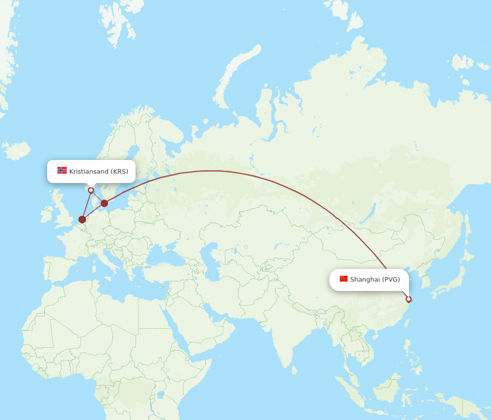 PVG-KRS flight routes