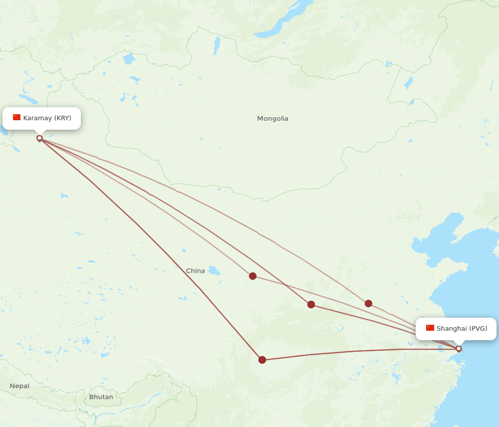 PVG-KRY flight routes