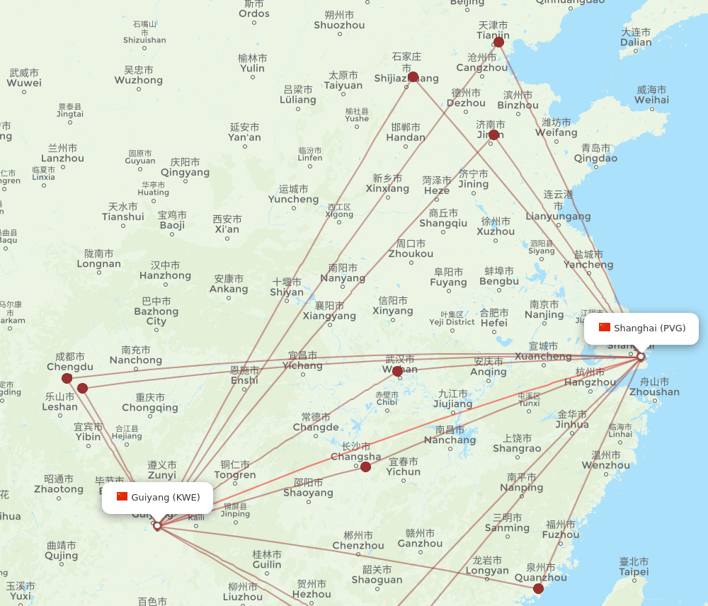 PVG-KWE flight routes